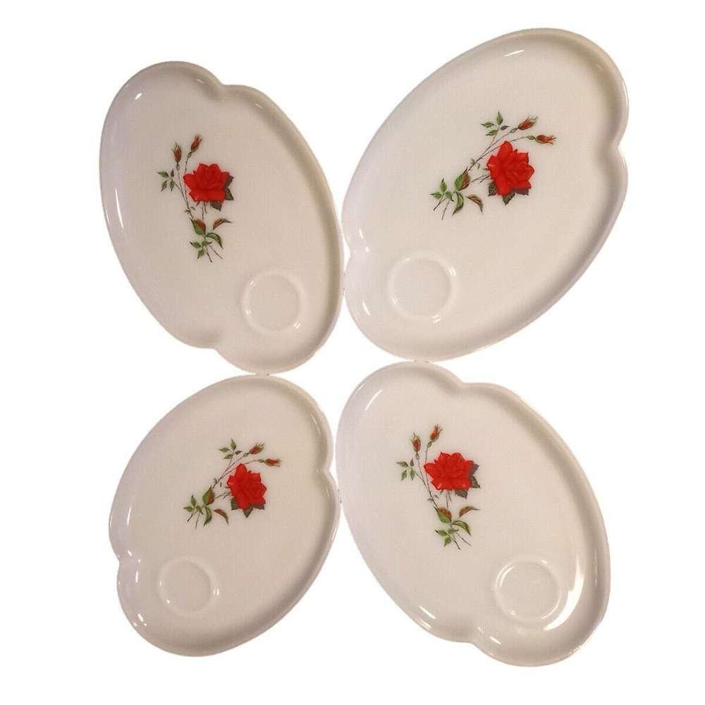Vintage Federal Milk Glass Rosegold Patio Snack Plates MCM 10" Set of 4 NO CUPS